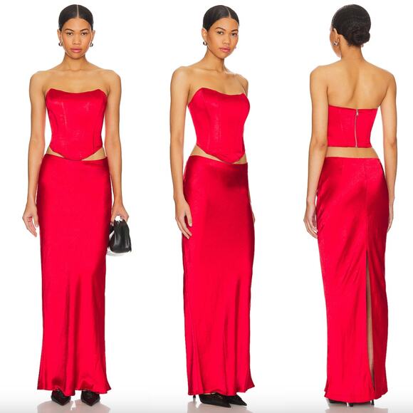 superdown | NWT Calla Skirt Set in Red Satin Corset and Maxi Skirt M - Picture 1 of 12